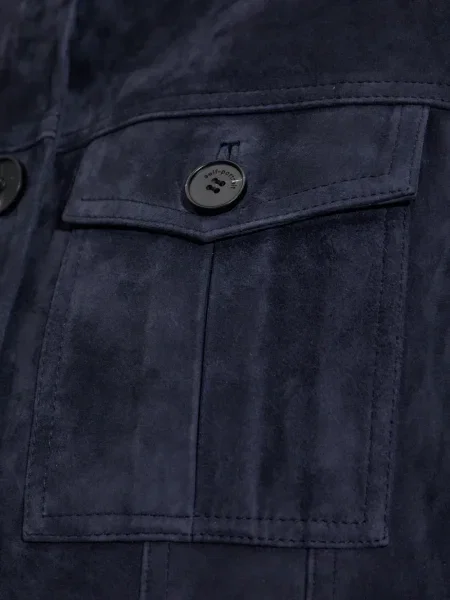 Geacă Self-portrait din piele de căprioară albastru