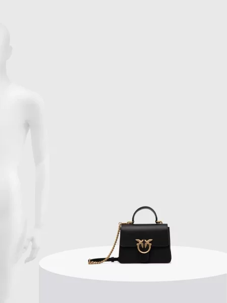 Pinko чанта crossbody дамска от кожа черно