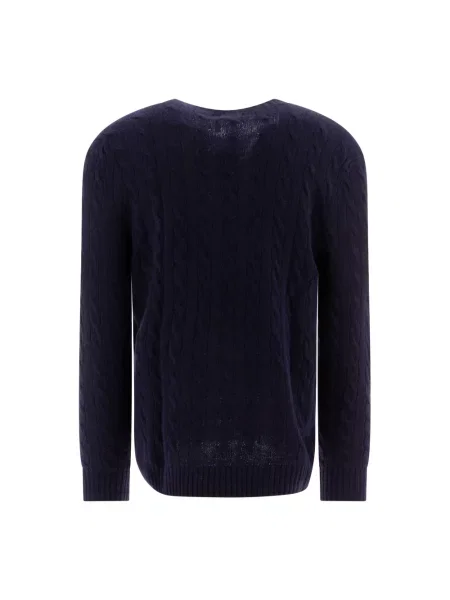 Polo Ralph Lauren sweter z dzianiny z zawartością kaszmiru Mężczyźni Wełna niebieski jednolity S granatowy