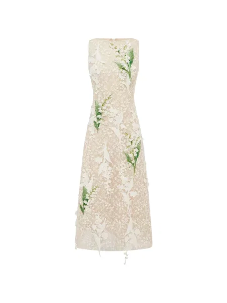Rochie midi Leo Lin cu model floral cu aplicații din dantelă