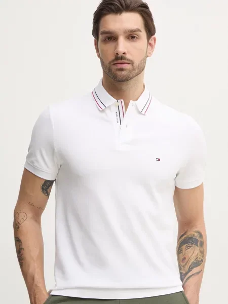 Tommy Hilfiger Тениска с яка и Placket Interest бял