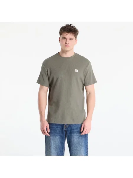 Tričko Calvin Klein Jeans Ss Waffle Woven Label Crewnk Tee Dusty Olive L khaki