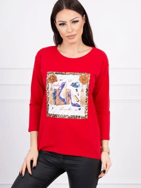 Bluză Kesi cu pompoane roșu