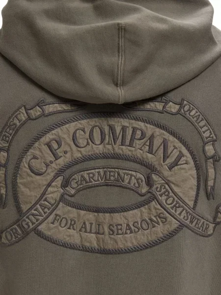 Флийс суичър с качулка C.p. Company бродиран зелено