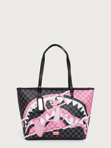 Sprayground geantă shopper pentru femei cu imitație de piele PINK PANTHER negru