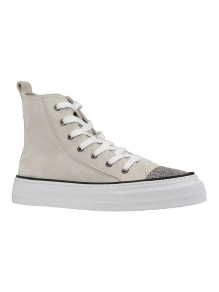 Sneakersy Brunello Cucinelli sznurowane zamszowe z dżetami beżowe
