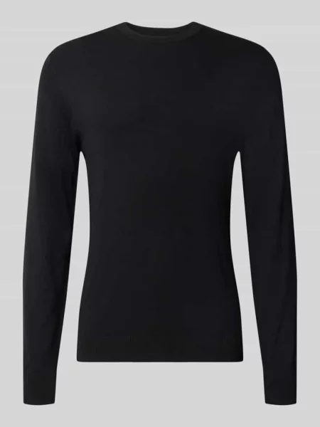Sweter z dzianiny z prążkowanym okrągłym dekoltem Mcneal czarny
