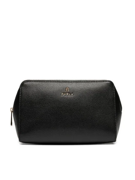 Кожена козметична чанта Furla черно