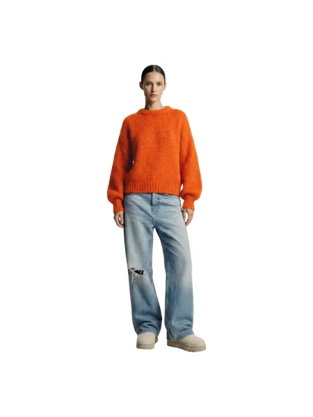 Sweter American Dreams wełniany o skróconej długości pomarańczowy