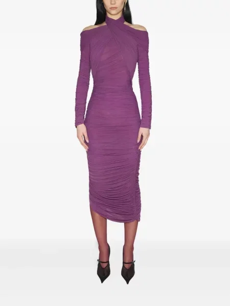 Rochie midi Mugler drapată violet