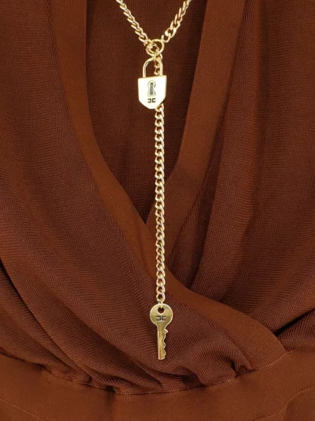 Rochie Elisabetta Franchi cu decolteu în V maro