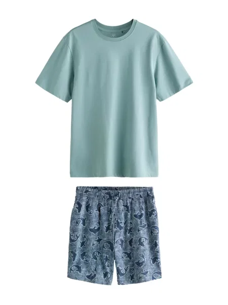 Next Pijama scurtă bleumarin / azuriu / murdar alb