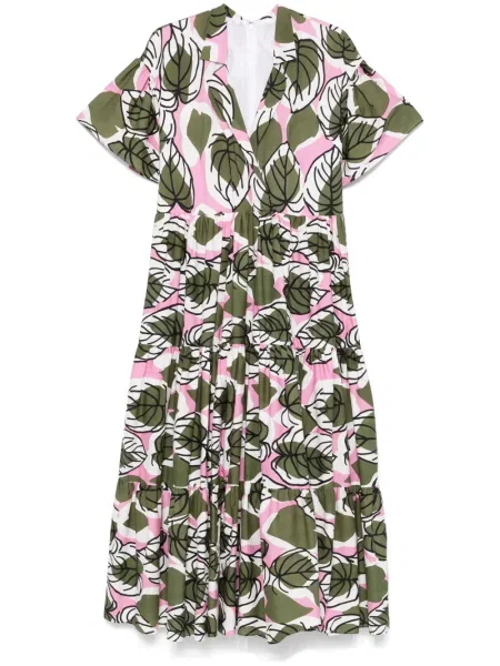 Sukienka midi Talbot Runhof w kwiatki z nadrukiem do kolan biała