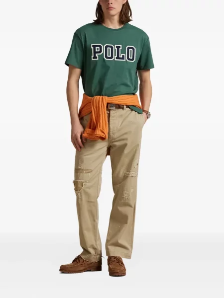 Plačiakojis pledas iš natūralios odos marškinėliai Polo Ralph Lauren žalia
