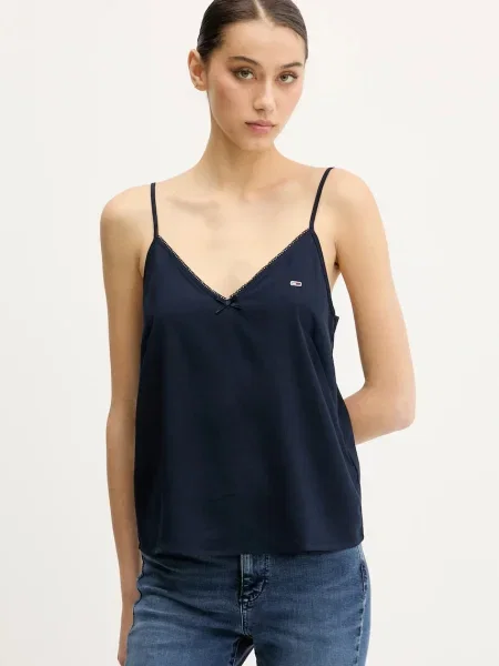 Блуза Tommy Jeans с изчистен дизайн тъмносиньо