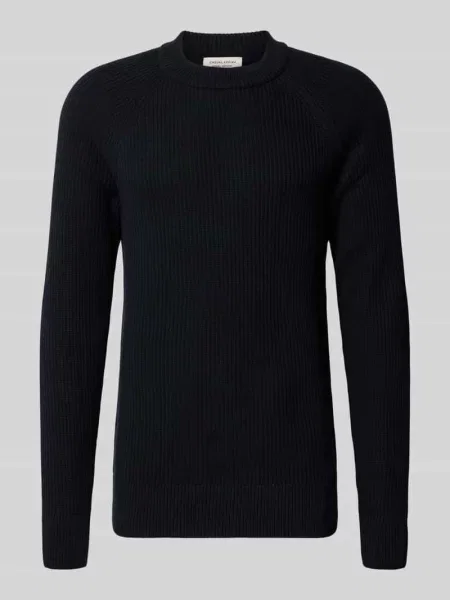 Sweter z dzianiny z okrągłym dekoltem model ‘Kristian’ Casual Friday granatowy