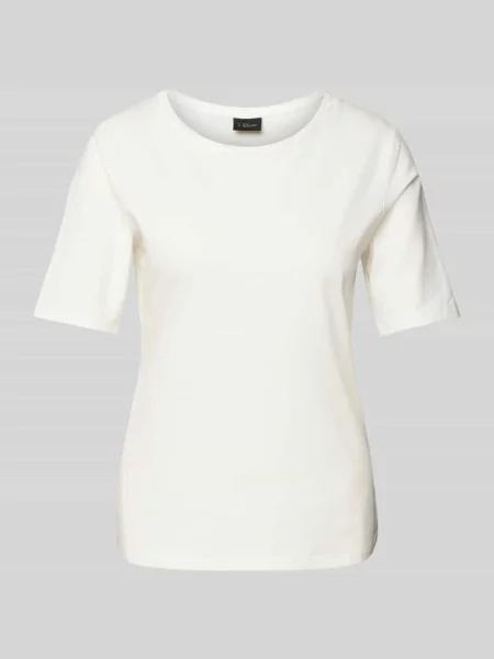 T-shirt o kroju shaped fit z mieszanki bawełny z satynowym obszyciem przy dekolcie S.oliver Black Label biała