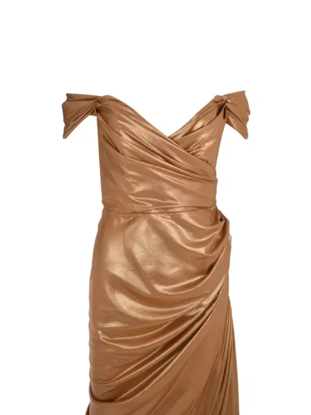 Rochie maxi Rhea Costa drapată de costum maro