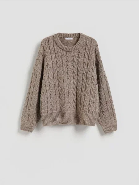 Reserved Pulover cu torsade gri-maroniu gri