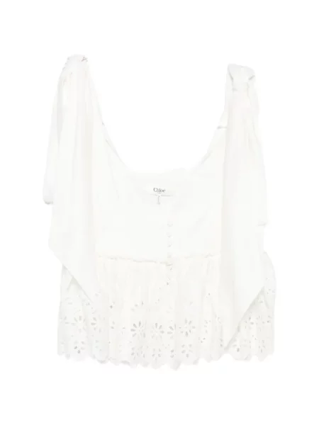 Top Chloé cu broderie alb