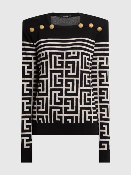 Джемпер з вовни і льону у візерунок монограми Balmain чорний