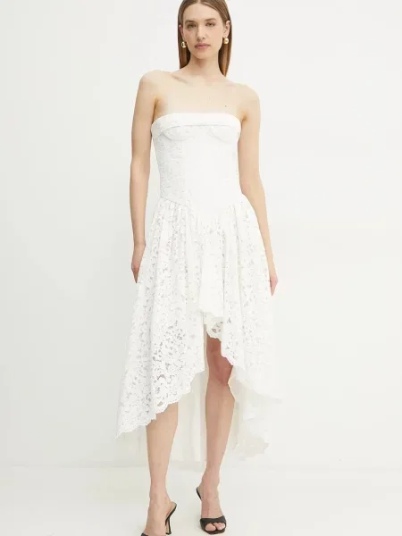 Bardot sukienka midi rozkloszowana biały