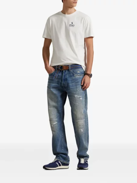 Ριγέ polo Polo Ralph Lauren με κουκούλα με αυτόγραφο λευκό