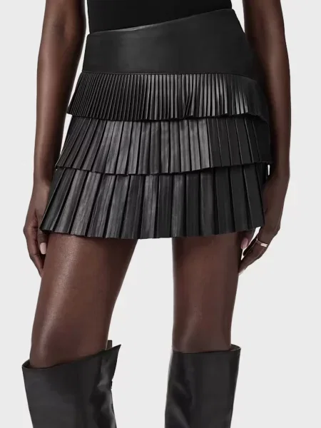 Шкіряна спідниця Allsaints чорна