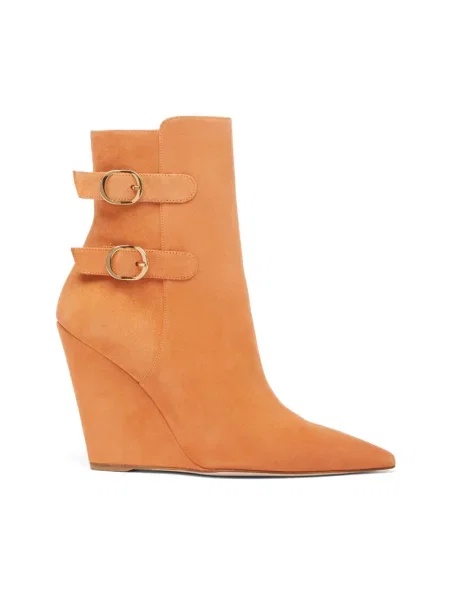 Botki Stuart Weitzman zamszowe na koturnie brązowe