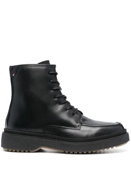 Cizme scurte Tommy Hilfiger cu șireturi din piele negru