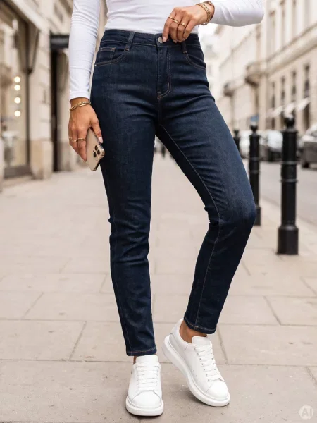 Jeansy skinny z wysokim stanem Dstreet granatowe