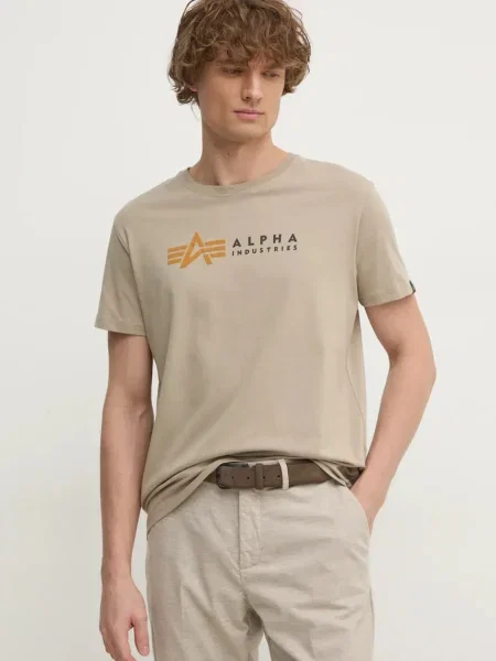 Тениска Alpha Industries с принт бежово