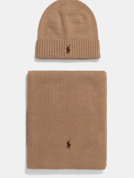Volnena kapa in šal Polo Ralph Lauren rjava