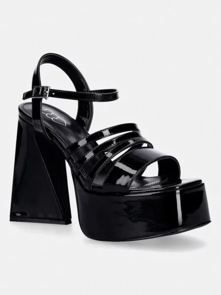 Sandali Koi Footwear Dynasty All Black Platform Strappy Heels črna