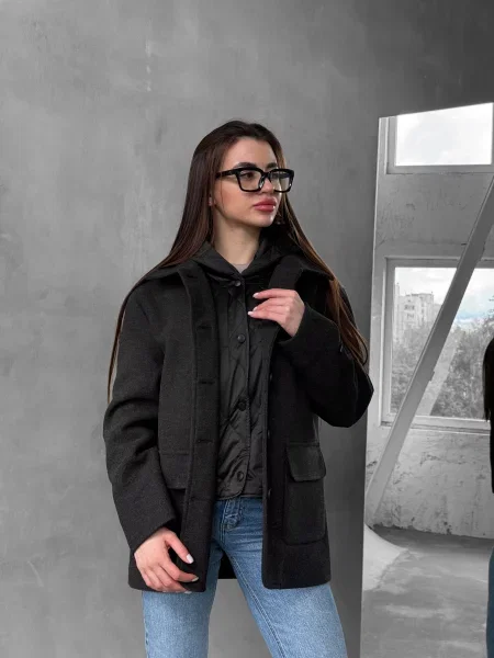 Пальто з утеплювачем D&V couture кашемір чорний