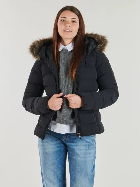 Blană artificială geacă Superdry cu glugă negru