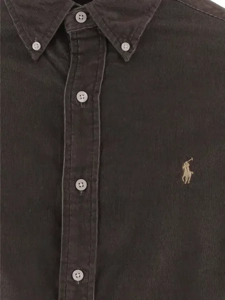 Плетен пухен елец Polo Ralph Lauren с V-образно деколте кафяво
