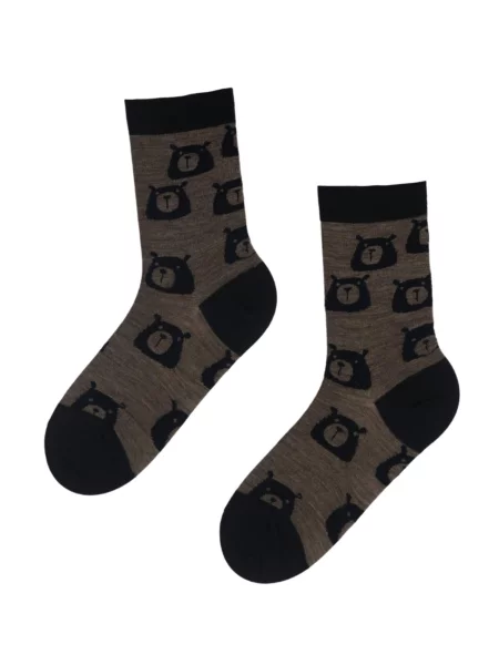 Sokisahtel Κάλτσες BEAR WOOL merino wool socks with bears σκούρο καφέ