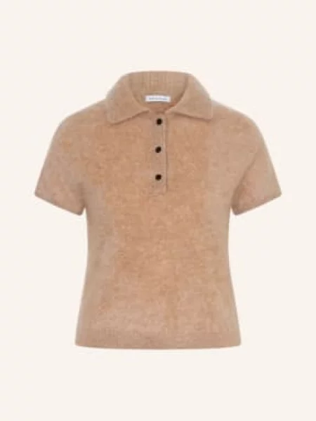 Mrs & Hugs Koszulka Polo Z Dzianiny Z Kaszmiru beige beżowa