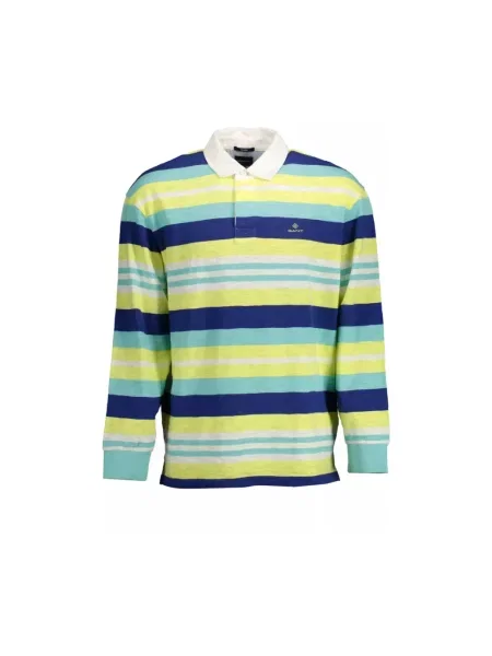Koszulka polo Gant z długim rękawem elegancka w paski żółta