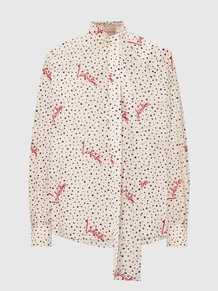 Блуза Plus De Pois із шовку в горох Valentino бежева