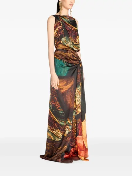 Lung rochie Dries Van Noten din satin drapată maro