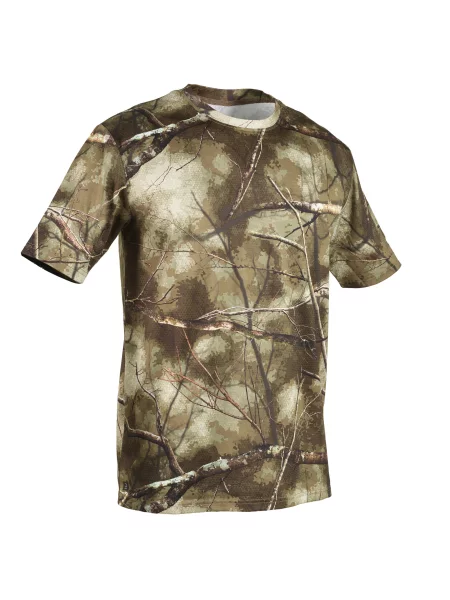 Koszulka z krótkim rękawem myśliwska Solognac Respi camo treemetic zielona