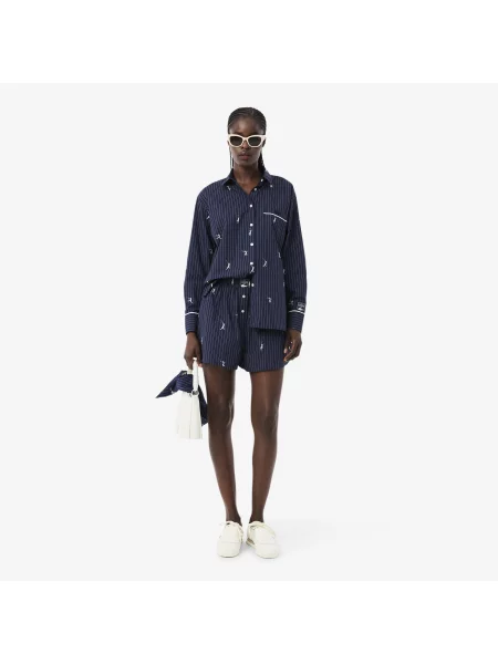 Lacoste Szorty W Paski Oversize granatowe