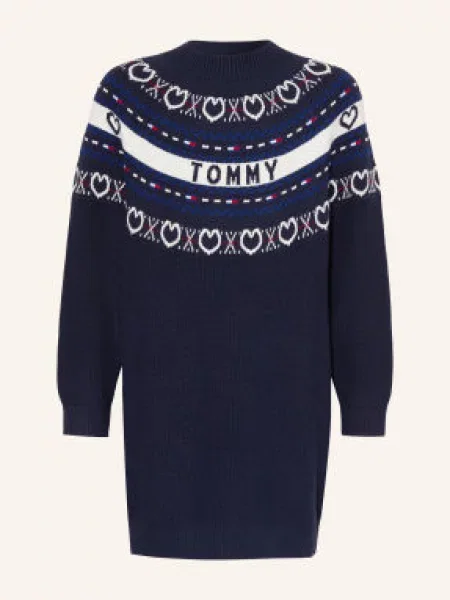 Tommy Hilfiger Pletené Šaty tmavě modrá / červená bílá