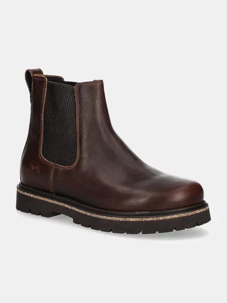 Botki Birkenstock skórzane wsuwane na płaskim obcasie brązowe