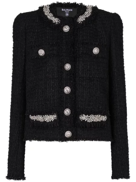 Geacă Balmain cu broderie din tweed negru