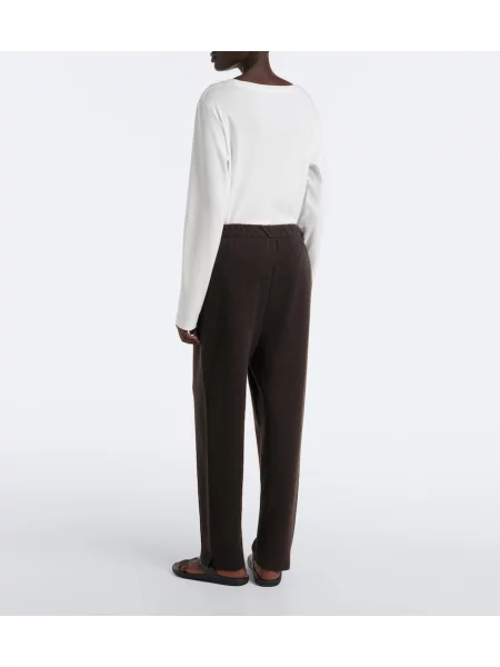 Pantaloni The Row din cașmir maro