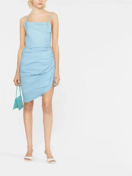 Asimetriška drapiruota kostiumas mini suknelė Jacquemus mėlyna