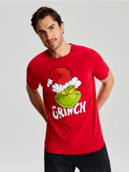 Sinsay tričko s vánočním potiskem Grinch červená